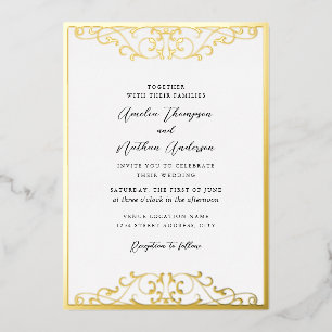 Gold Schwarze Elegante Wirbel-Hochzeit Folieneinladung