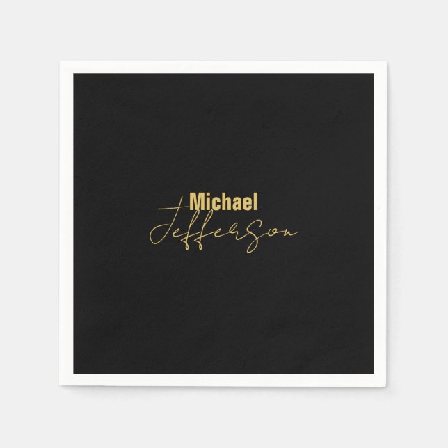 Gold schwarze Farbe elegant moderne minimalistisch Serviette (Vorderseite)