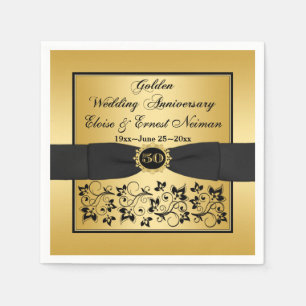 Gold, schwarze Flora Golden Jubiläum Napkins 2 Serviette