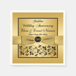 Gold, Schwarze Flora Golden Jubiläum Napkins Serviette