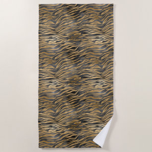 Gold Schwarze Glitze Zebra Print Strandtuch
