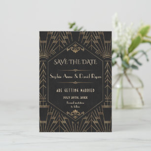 Gold Schwarze Great Gatsby 20er Hochzeit Save The  Einladung