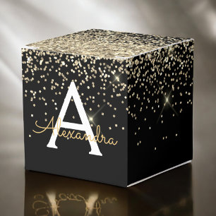 Gold Schwarze Luxus Glitter Funkeln Monogramm Geschenkschachtel