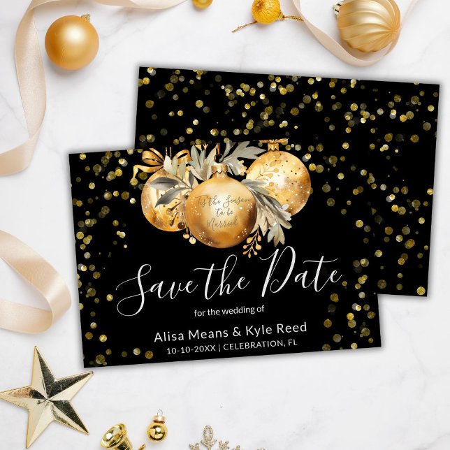 Gold Schwarze Weihnachtshochzeit Save the Date Einladung (Von Creator hochgeladen)