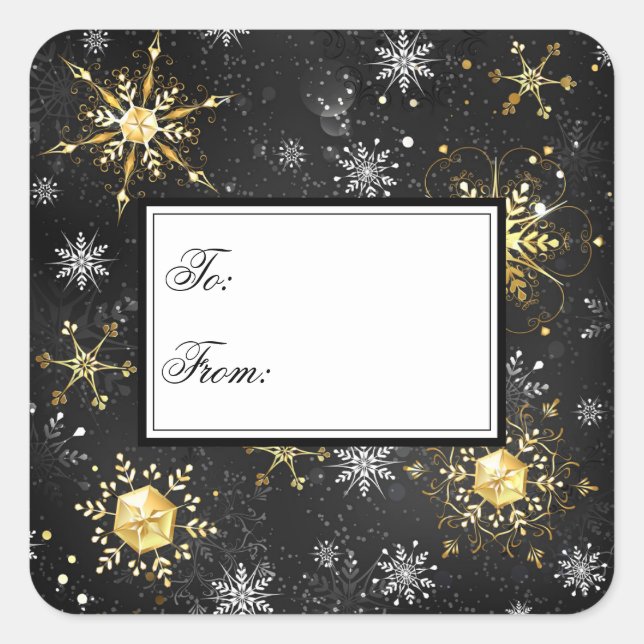 Gold Schwarze Weihnachtsschneeflocken Weihnachten  Quadratischer Aufkleber (Vorderseite)