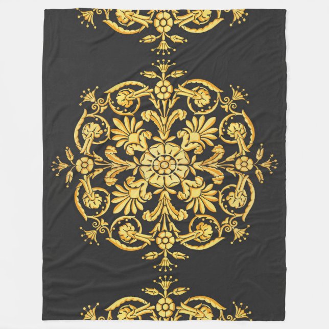 Gold-Schwarzes Blumenmuster Fleecedecke (Vorderseite)