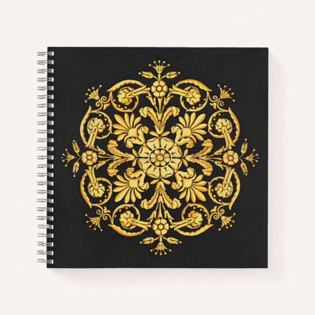 Gold-Schwarzes Blumenmuster Notizbuch (Vorderseite)