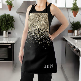 Gold Schwarzes Glitter Girly Monogramm Anfangsbuch Schürze