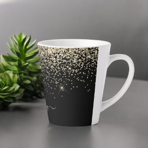 Gold Schwarzes Glitter Schriftzug Monogramm Mädche Milchtasse
