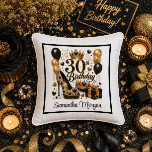 Gold Schwarzes Glitzer 30. Geburtstagsgeschenk Kis Kissen