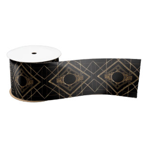 Gold, Schwarzes, Kunst-Deko, metallisch, Muster, Satinband