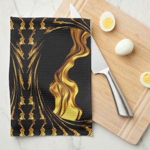 Gold Schwarzes monochromes Design Opulenter Wirbel Geschirrtuch