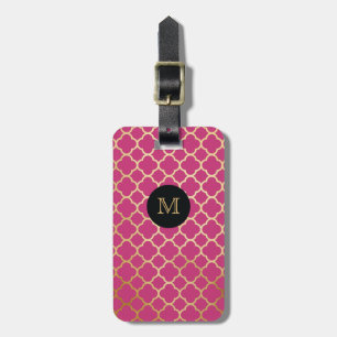 Gold-, Schwarzes u. Pink quatrefoil Gepäckanhänger