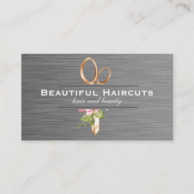 Gold Scissors-Blume | Hair Stylist Visitenkarte (Vorderseite)