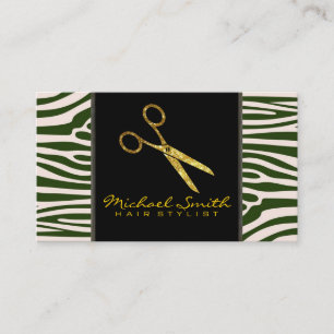 Gold Scissors Hair Stylist Modern Zebra Skin #10 Visitenkarte