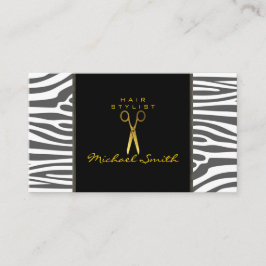 Gold Scissors Hair Stylist Modern Zebra Skin #66 Visitenkarte