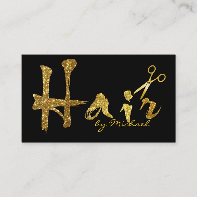 Gold Scissors Skript-Haar-Stylist-Salon #15 Visitenkarte (Vorderseite)