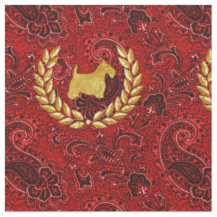 Gold Scottish Wreath Rich Red Paisley Stoff