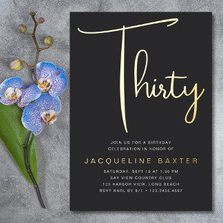 Gold Script 30. Geburtstag Party Folieneinladung