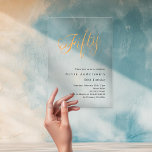 Gold-Script 50. Geburtstag frei Acryleinladungen<br><div class="desc">Eine moderne,  stilvolle Einladung zu einer 50. Geburtstagsfeier. Ein klarer,  transparenter Hintergrund und das Wort 50 geschrieben mit eleganten großen Schriftzeichen in Imitat Gold. Personalisieren und fügen Sie einen Namen und Party-Details hinzu.</div>