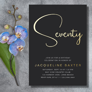 Gold Script 70. Geburtstagsparty Folieneinladung