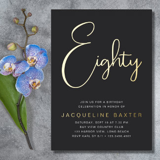 Gold Script 80. Geburtstagsparty Folieneinladung