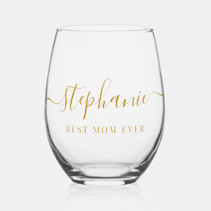 Gold Script Best Mama je Script Monogram Weinglas Ohne Stiel