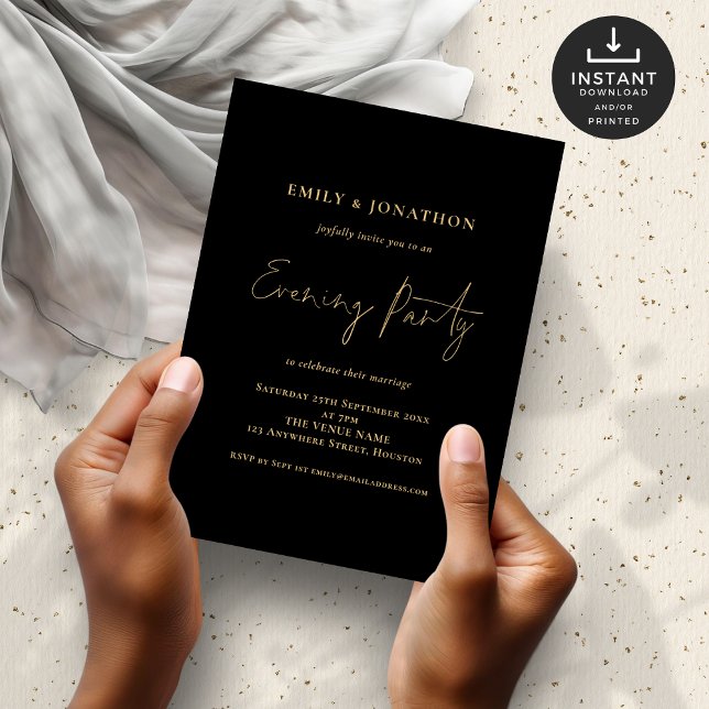 Gold Script Black Wedding Abend Party Einladung (Von Creator hochgeladen)