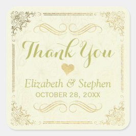 Gold Script Blumenrahmen Hochzeit Vielen Dank Quadratischer Aufkleber