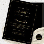 Gold Script Border 60. Geburtstagsparty Black Einladung<br><div class="desc">Elegante Gold Script Border 60. Geburtstag Party Black. Verfügbar in digitaler Form oder gedruckt. Ein minimalistisches, modernes Textdesign für Ihre sechzigsten in klassischem Gold und Schwarz, das vollständig anpassbar ist, mit einem Single-Zeilenrand. Ändern Sie die Wörter nach Bedarf und Sie können auch Text- und Hintergrundfarben sowie viele andere, wenn Sie...</div>