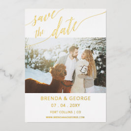 Gold Script Calligraphy 2 Fotos Save the Date Folieneinladung