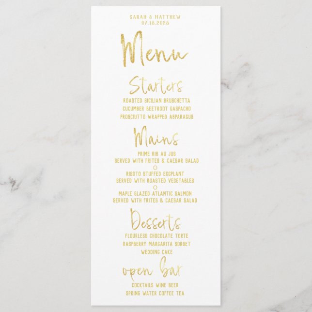 Gold Script Calligraphy Classic Wedding Dinner Menükarte (Vorderseite)