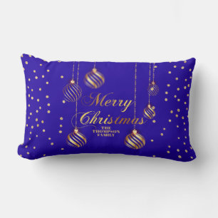 Gold Script Confetti Blue Family Weihnachtsballs Lendenkissen