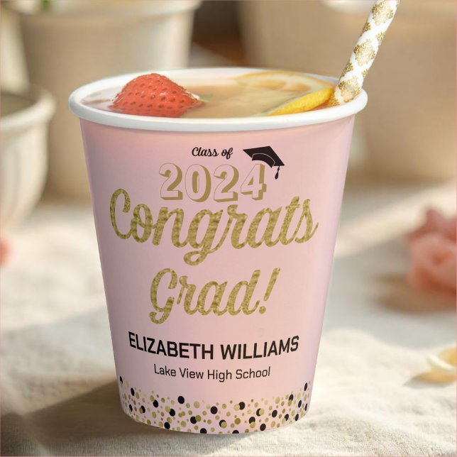 Gold Script Confetti Glückwunschs Grad Pink Pappbecher (Von Creator hochgeladen)