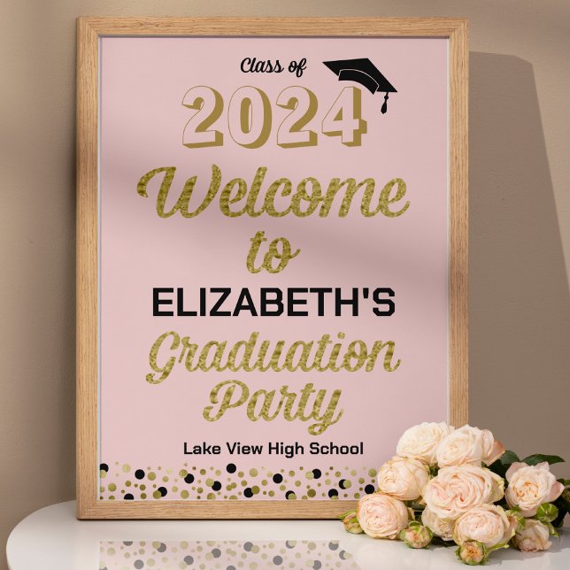 Gold Script Confetti Grad Party Rosa Willkommensze Poster (Von Creator hochgeladen)