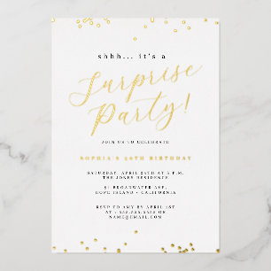 Gold Script Confetti Überraschung Party Folieneinladung