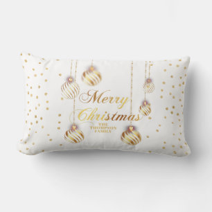 Gold Script Confetti White Family Weihnachtsballs Lendenkissen