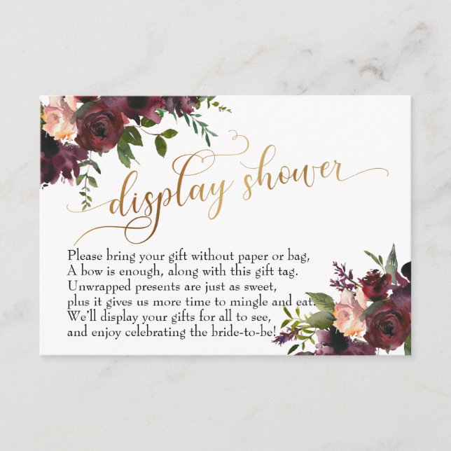 Gold Script Display Brautparty Blumengeschenk Begleitkarte (Vorderseite)