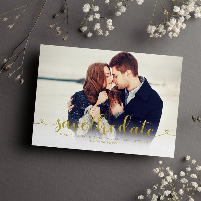 Gold Script-Foto Hochzeit speichern Sie das Datum Save The Date (Von Creator hochgeladen)