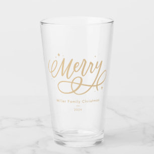 Gold Script Funkelnd Bubbly Merry Holiday Geschenk Glas