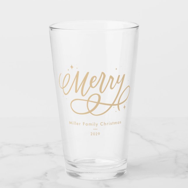 Gold Script Funkelnd Bubbly Merry Holiday Geschenk Glas (Vorderseite)