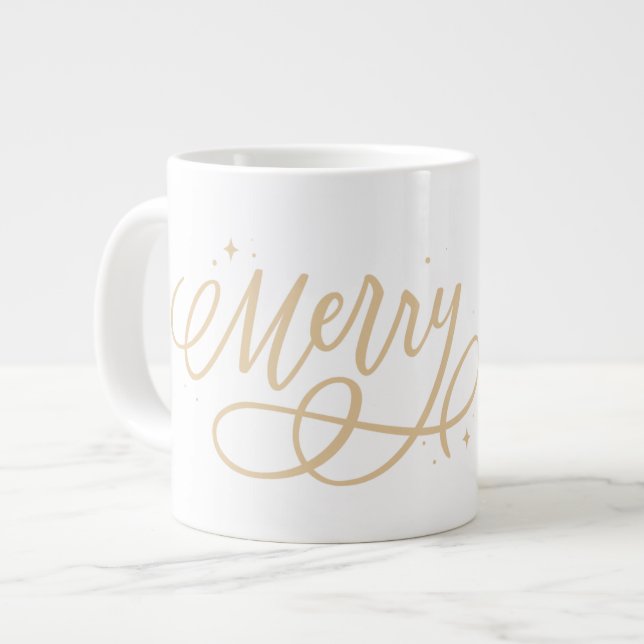 Gold Script Funkelnd Bubbly Merry Holiday Geschenk Jumbo-Tasse (Vorderseite Links)