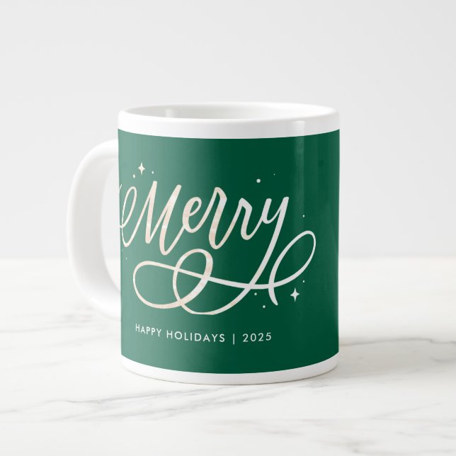 Gold Script Funkelnd Merry Holiday Foto Geschenk Jumbo-Tasse (Vorderseite Links)