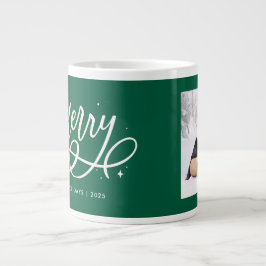 Gold Script Funkelnd Merry Holiday Foto Geschenk Jumbo-Tasse
