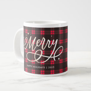 Gold Script Funkelnd Merry Holiday Kariert Foto Ge Jumbo-Tasse