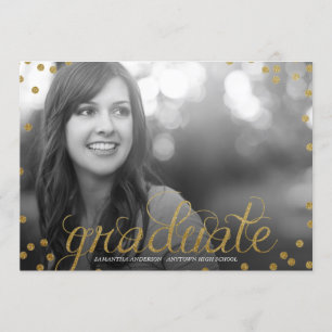 Gold Script Glitzer Look Foto Abschluss Einladung