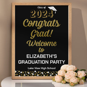Gold Script-Glückwunsch Grad Black Welcome Sign Poster
