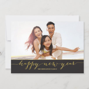 Gold Script Happy New Year Foto Card Feiertagskarte