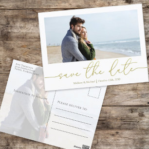 Gold Script Hochzeit Speichern Sie das Date Foto C Postkarte