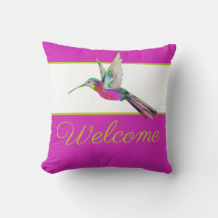 Gold Script Hummingbird Wasserfarbe Rosa Willkomme Kissen